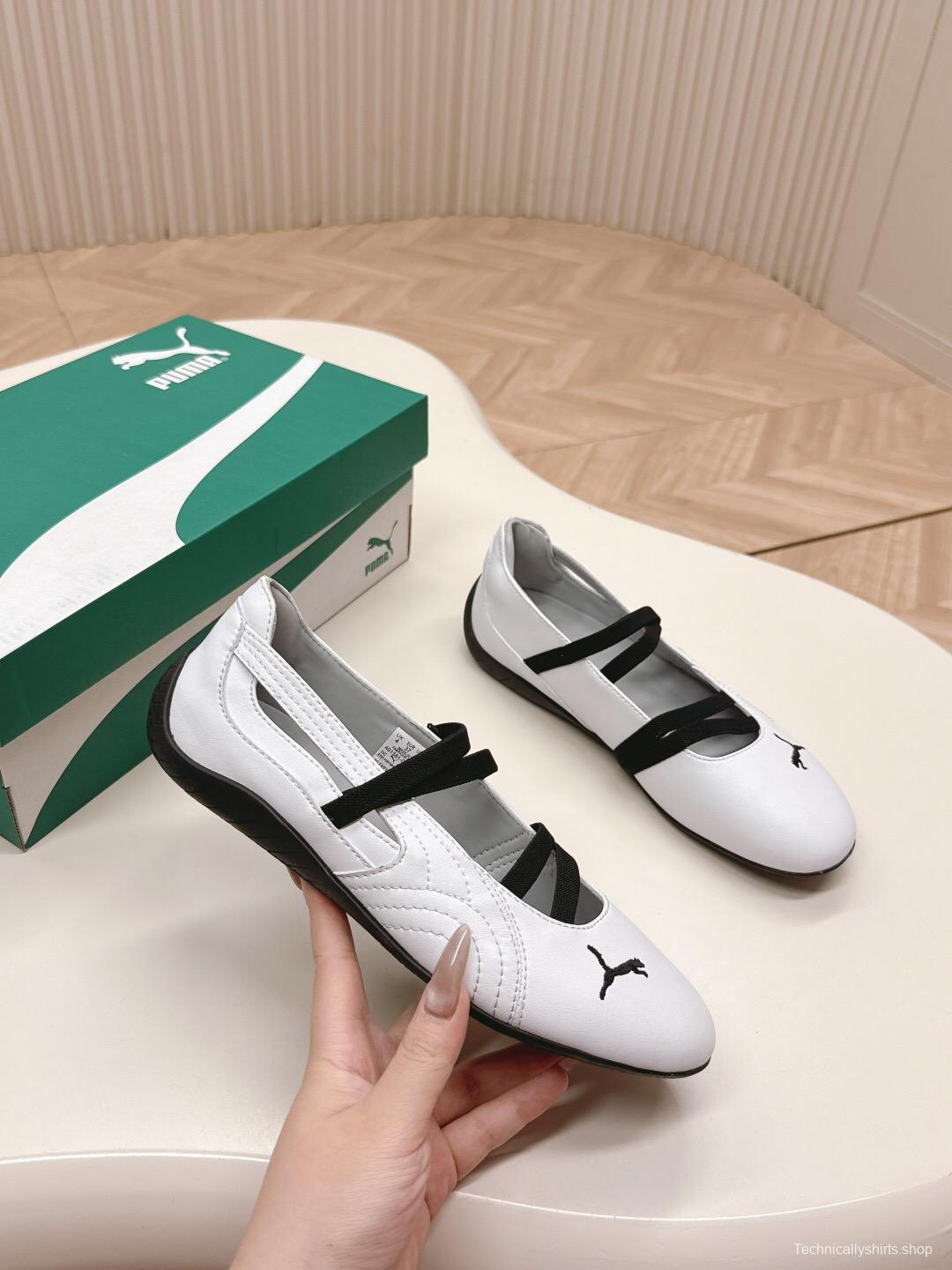 2025 Women Puma White Black Leather Ballet Flat LY