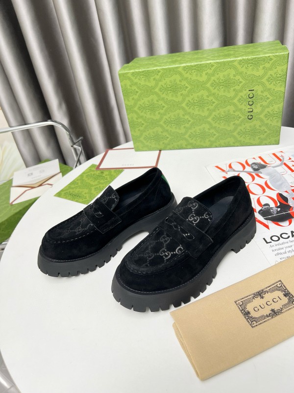 2024 Women Gucci Black Suede Leather Loafers MJ00320