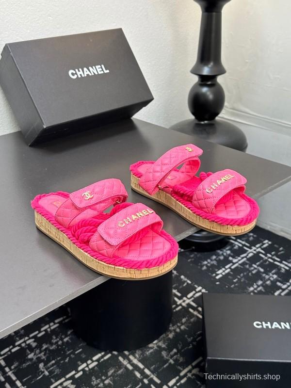 2025 Slippers Chanel Pink Quilted Fabric Espadrille LY00250