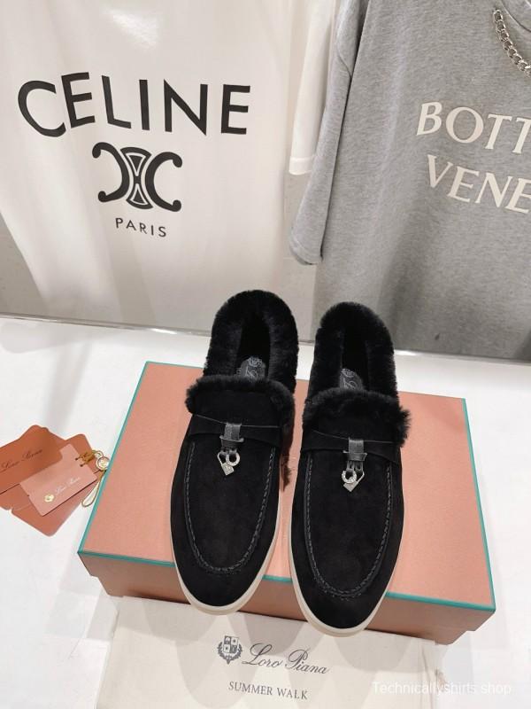 2024 Unisex Le Parmentier Black Suede Leather Wool Loafers MJ00310