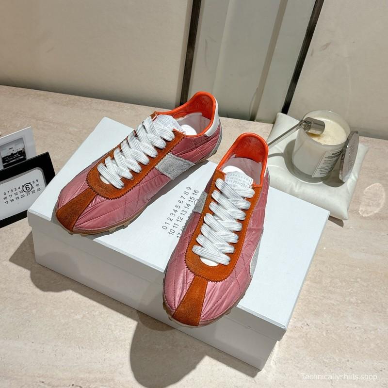 2025 Unisex Maison Margiela Pink Orange Nylon Suede Leather Sneakers Vintage Effect