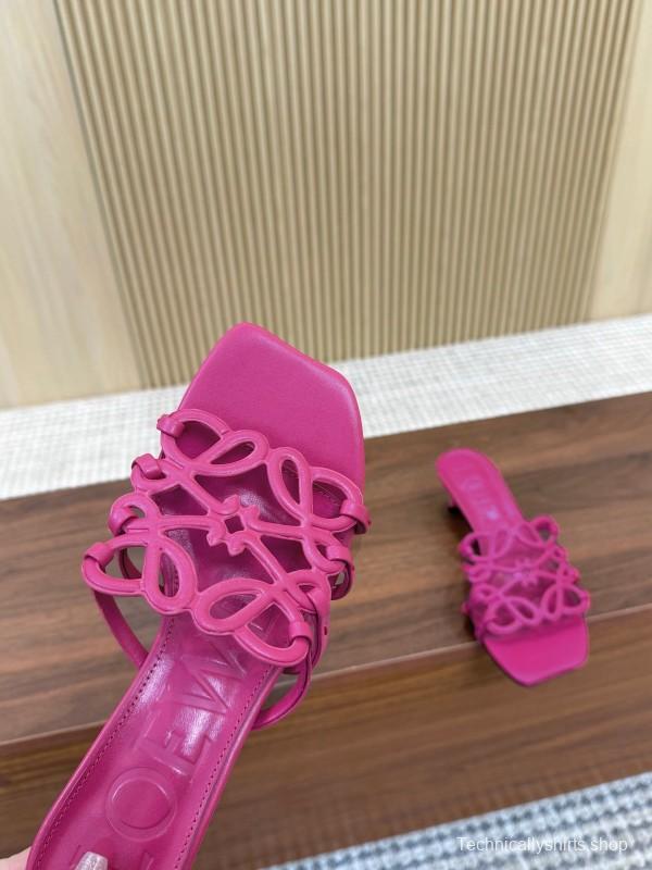 2025 Women Loewe Pink Leather Heeled Sandals LY00210