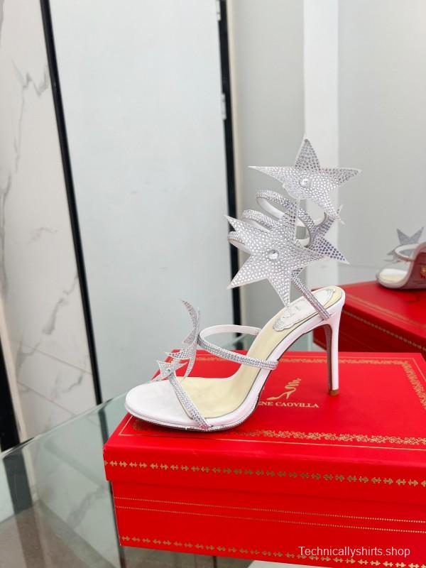 2025 Women RC Silver Crystal Satin High Heel Star Pattern LY00340