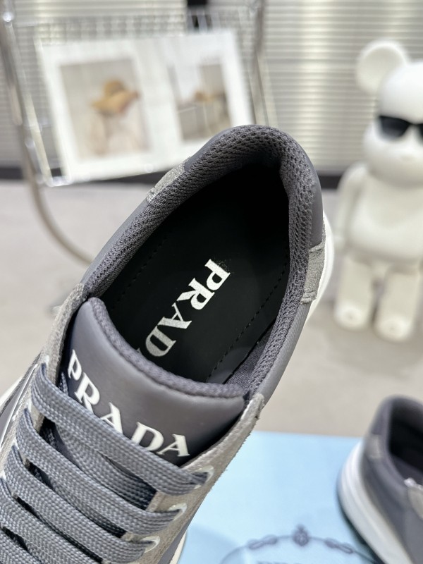 2025 Unisex Prada Grey Suede Leather Sneakers KFY00310