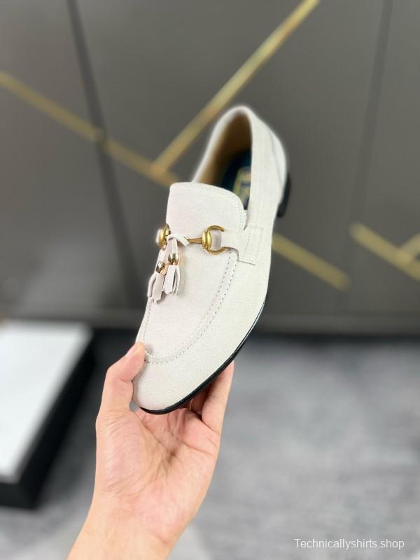 2024 Women Gucci White Suede Leather Loafers