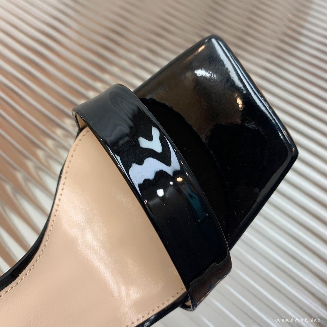 2025 Women Gianvito Rossi Black Patent Leather Slingback Sandals