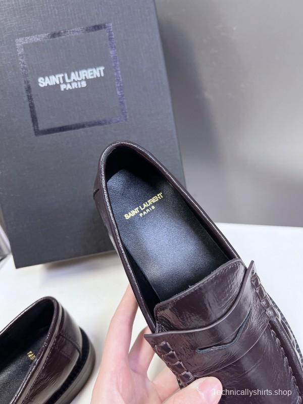 2025 Women Yves Saint Laurent Black Calf Leather Loafers KFY00350