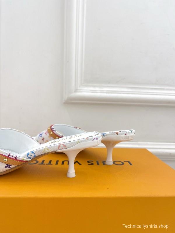 2025 Women Louis Vuitton White Rainbow Leather Slippers MJ00290