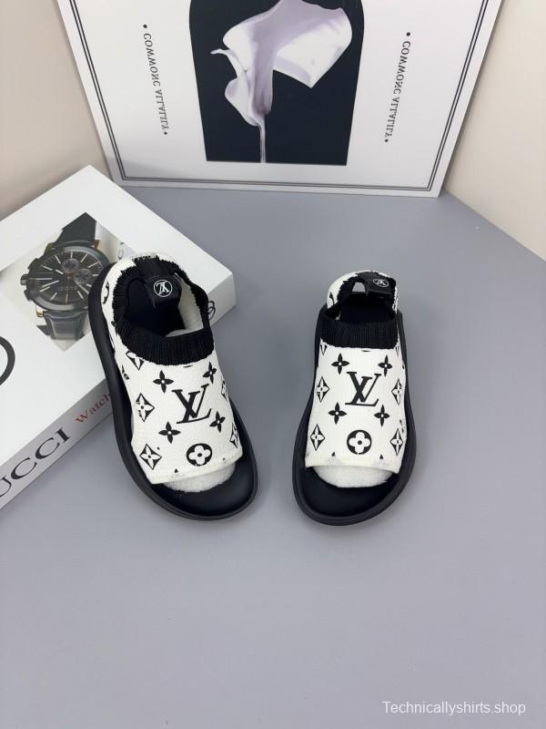 2025 Kids Louis Vuitton Black White Fabric Sandals