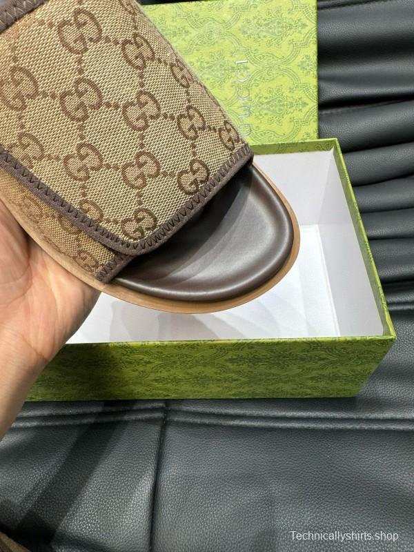 2024 Slippers Gucci Brown Canvas Leather Slippers MJ00200