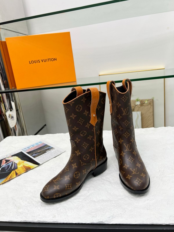 2024 Women Louis Vuitton Brown Monogram Leather Boots MJ00360