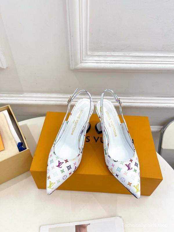 2025 Women Louis Vuitton White Multicolor Leather Heels KFY00280