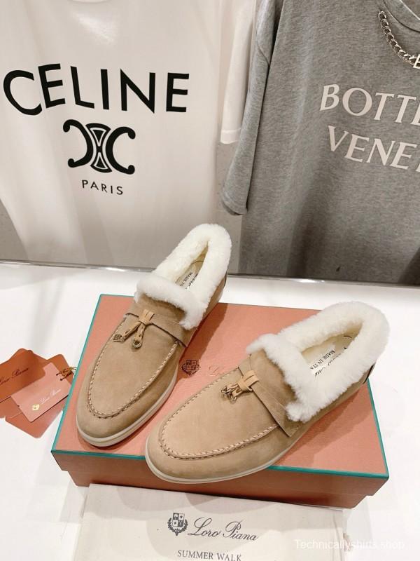 2024 Women Le Parmentier Beige Suede Shearling Loafers