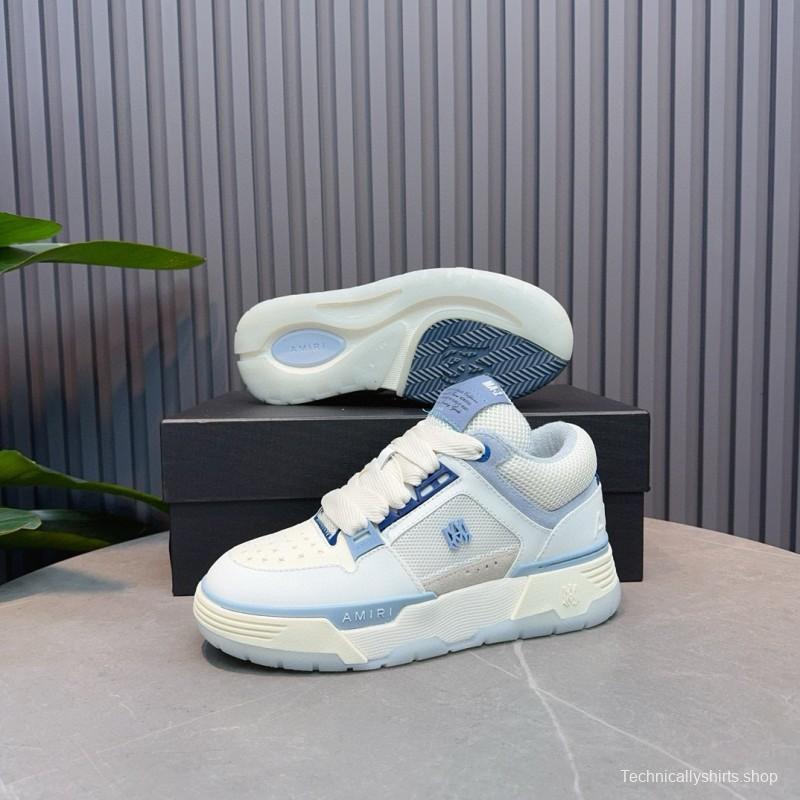 2024 Unisex Amiri White Blue Leather Mesh Sneakers MJ00360