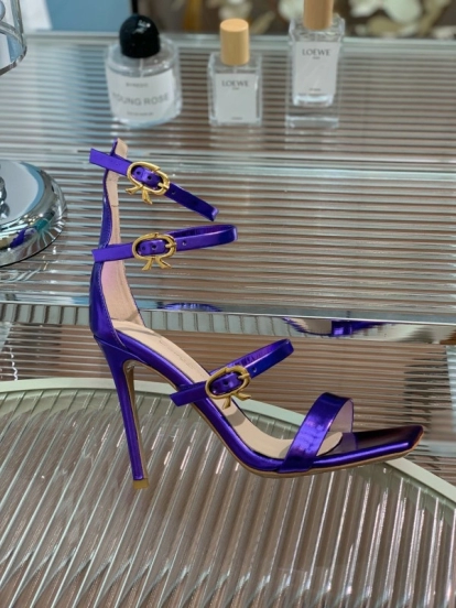 2025 Women Gianvito Rossi Purple Leather High Heel Buckle Sandals