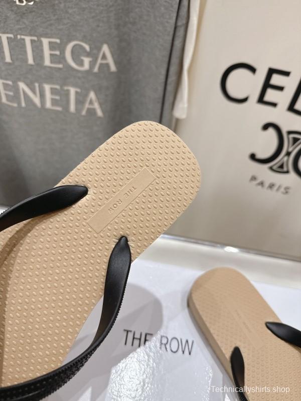 2025 Unisex The Row Beige And Black Leather Casual Flip-Flops Handmade KFY00160