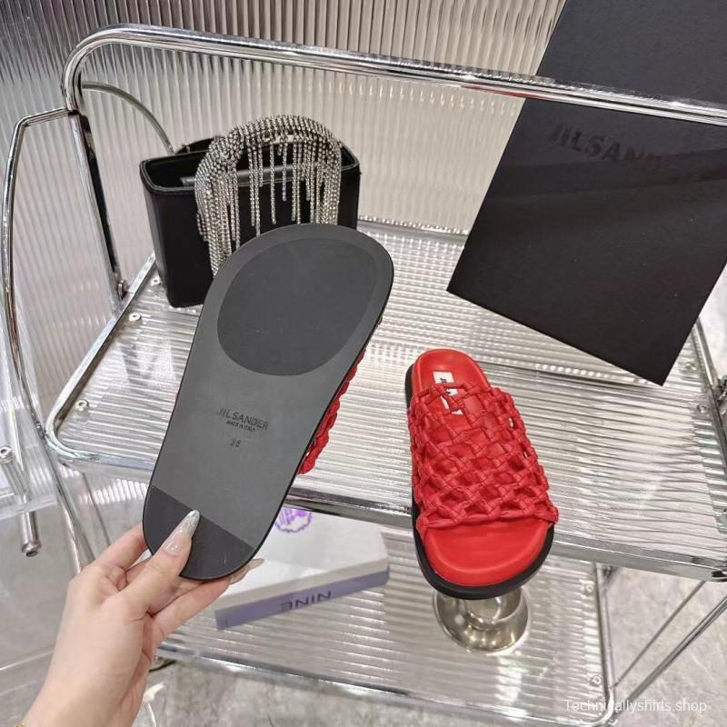 2025 Jil Sander Red Leather Woven Slippers