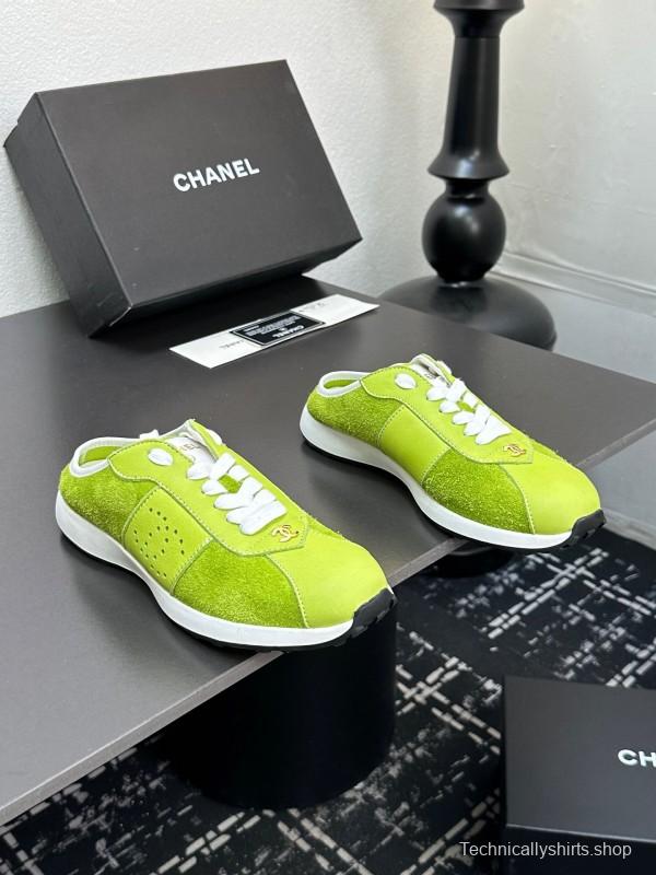 2025 Women CHANEL Green Suede Casual Sneakers Handmade For LY00360(F)