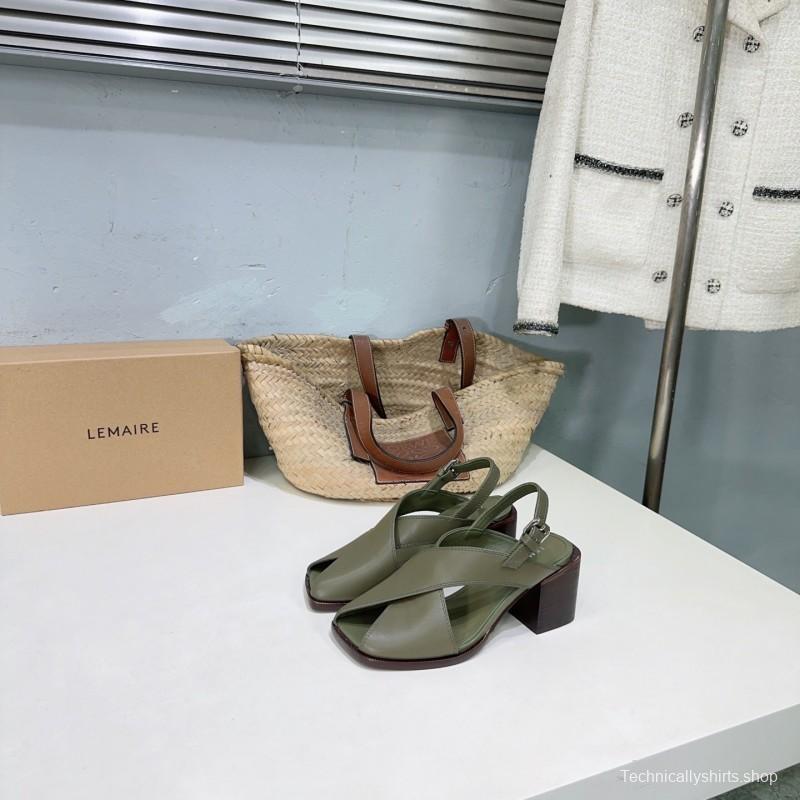 2025 Women Lemaire Green Leather Heeled Sandals KFY00310
