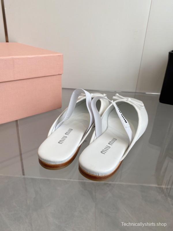2025 Women Miumiu White Satin Ballet Flats Elastic Band KFY00280