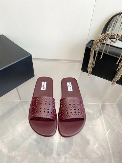 2025 Slippers Alaia Burgundy Leather Slippers KFY00280