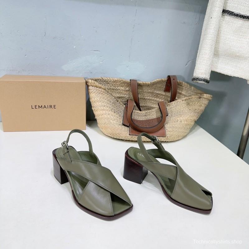 2025 Women Lemaire Green Leather Heeled Sandals KFY00310