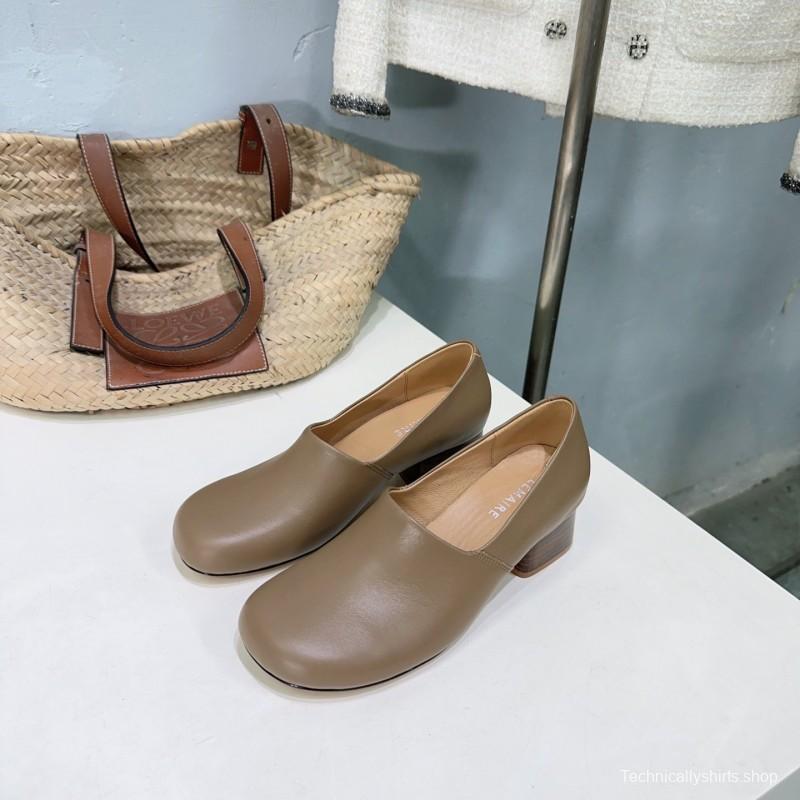 2025 Women LEMAIRE Brown Leather Block Heel Shoes