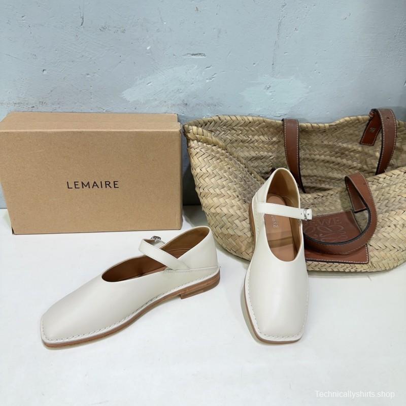 2025 Women Lemaire White Leather Mary Jane Strap Shoes