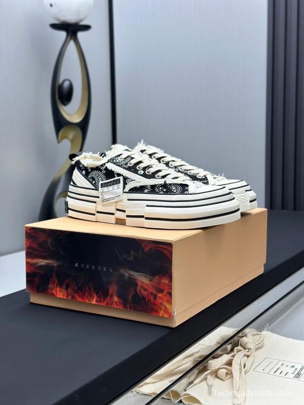 2025 Unisex XVESSEL Black White Canvas Plimsolls Distressed AS00240