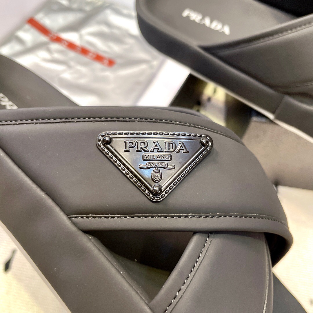 2025 Men Prada Black Fabric Sandals High Quality Craftsmanship KFY00230