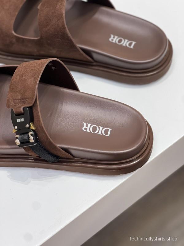 2025 Men Dior Brown Suede Leather Slippers AS00190