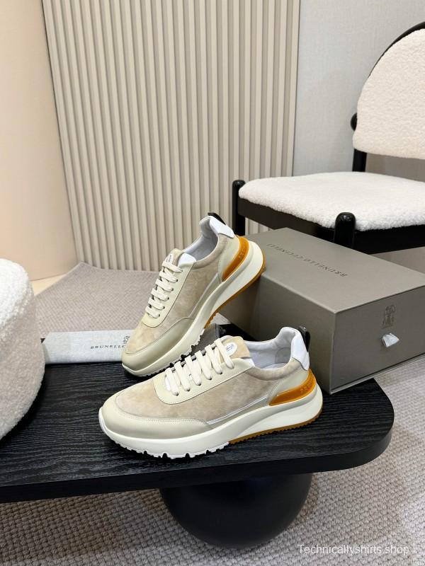 2025 Unisex Brunello Cucinelli Black Milk Blue Apricot Calfskin Leather Sneakers AS00320