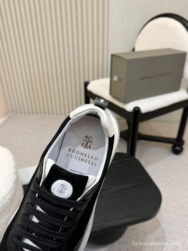 2025 Men Brunello Cucinelli Black White Calf Leather Sneakers AS00320