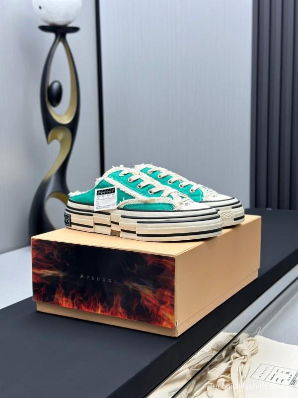 2025 Unisex XVESSEL Green White Canvas Plimsolls Vulcanized AS00240