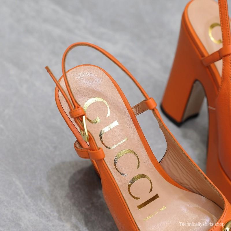 2025 Women Gucci Orange Leather Platform High Heels KFY00320