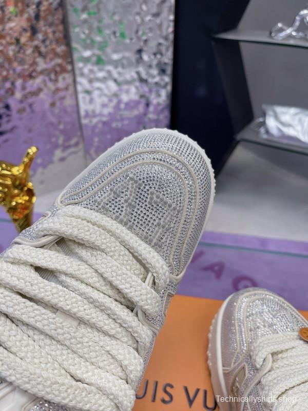 2025 Unisex Louis Vuitton White Crystal Leather Plimsolls Bing Bing AS00420