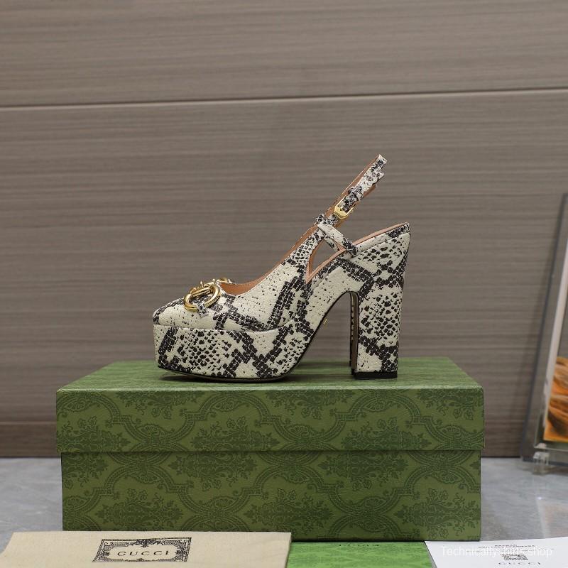 2025 Women Gucci Beige Black Leather Platform High Heels KFY00320