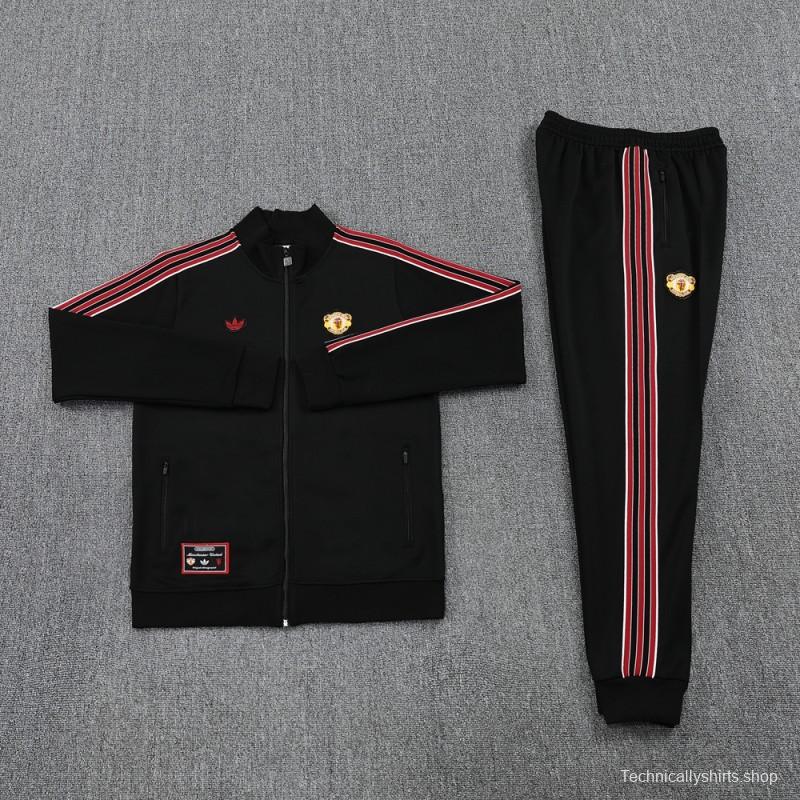 25/26 Manchester United Black Full Hoodie Zipper Jacket +Long Pants