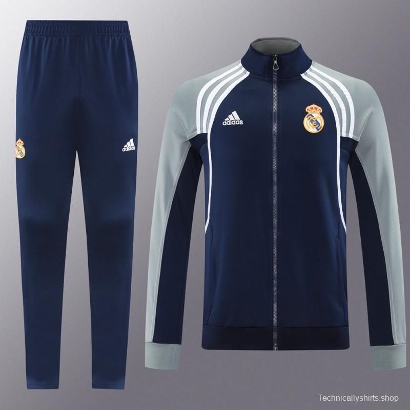 25/26 Real Madrid Navy/Grey Full Zipper Jacket +Long Pants