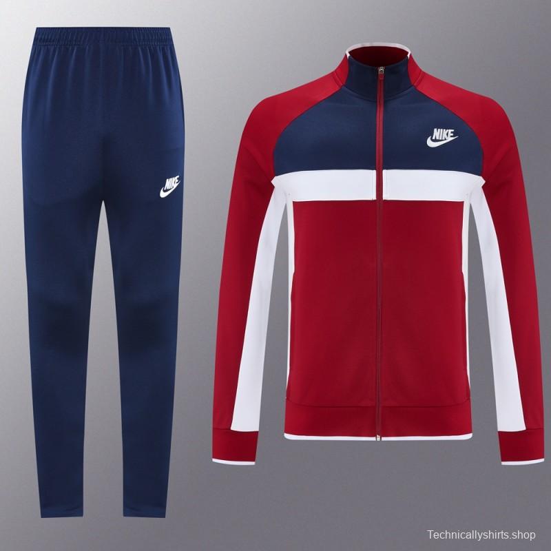2025 Nike Navy/Red Full Hoodie Zipper Jacket +Long Pants