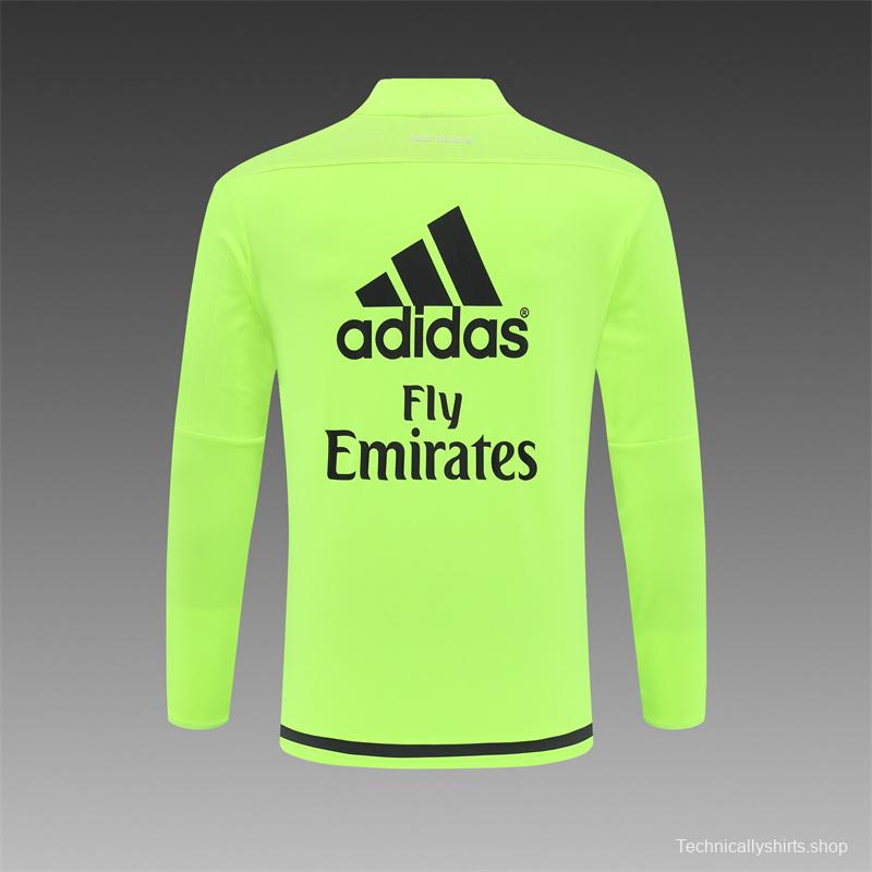 Retro 15/16 Real Madrid Fluorescent Green Half Zipper Jacket+Long Pants