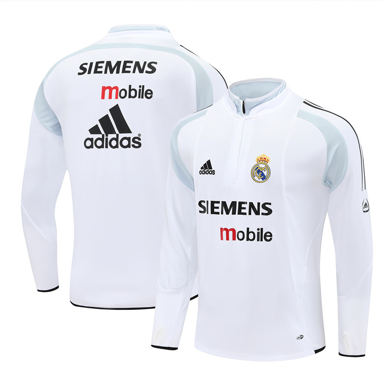 Retro 04/05 Real Madrid White Half Zipper Jacket