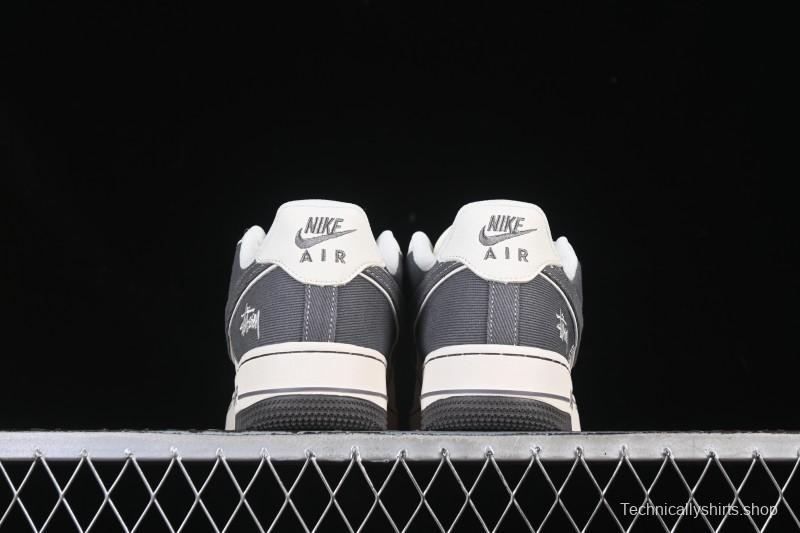 Nike Air Force 1'07 Low Stussy Collaboration Light Gray Canvas Casual Sneakers - JP8028-011