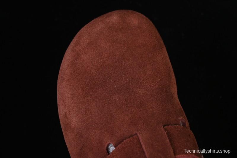 Birkenstock Sandals Series with Soft Leather Upper and Cork Rubber Midsole - Red Wine