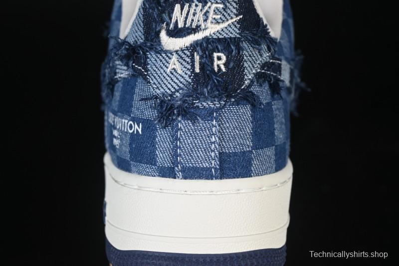 Nike Air Force 1 '07 Low Casual Sneakers in White Navy Blue - YF9511-816