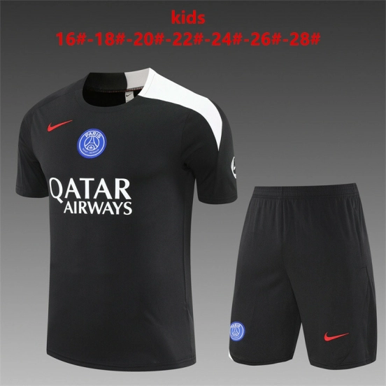 25/26 Kids PSG Black T90 Short Sleeve+Soccer Shorts
