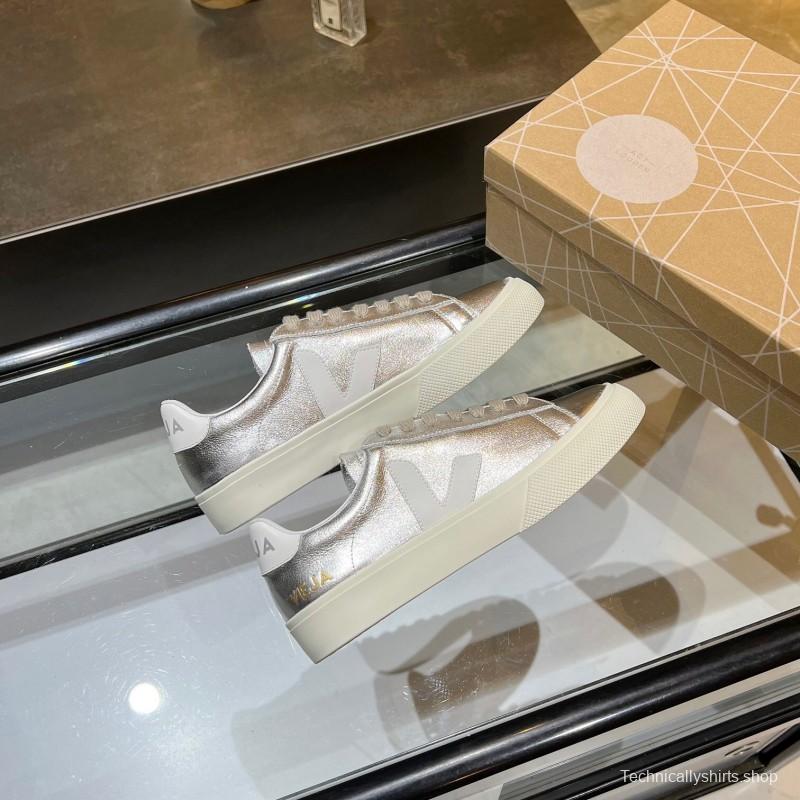 VEJA Classic White Sneakers V Logo Lace-Up Retro Flat Platform Casual Sports Shoes - LY00220/LY00230