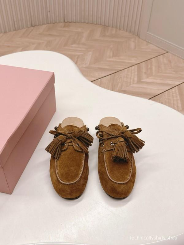 Miu Miu Fall Winter 2025 Tassel Loafer Mule with Beaded Accents - LY00320