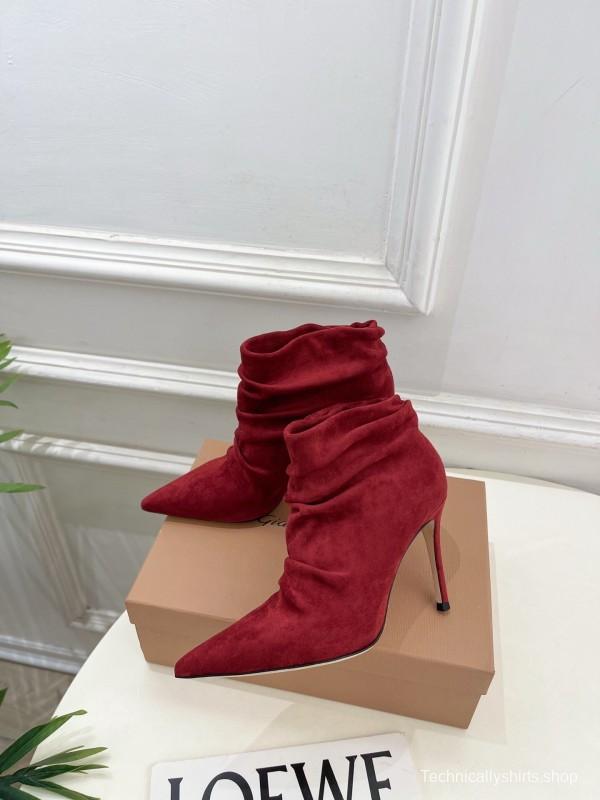 Gianvito Rossi Fall/Winter 2025 GR Pointed Toe Retro Pleated High Heel Ankle Boots - KFY00340