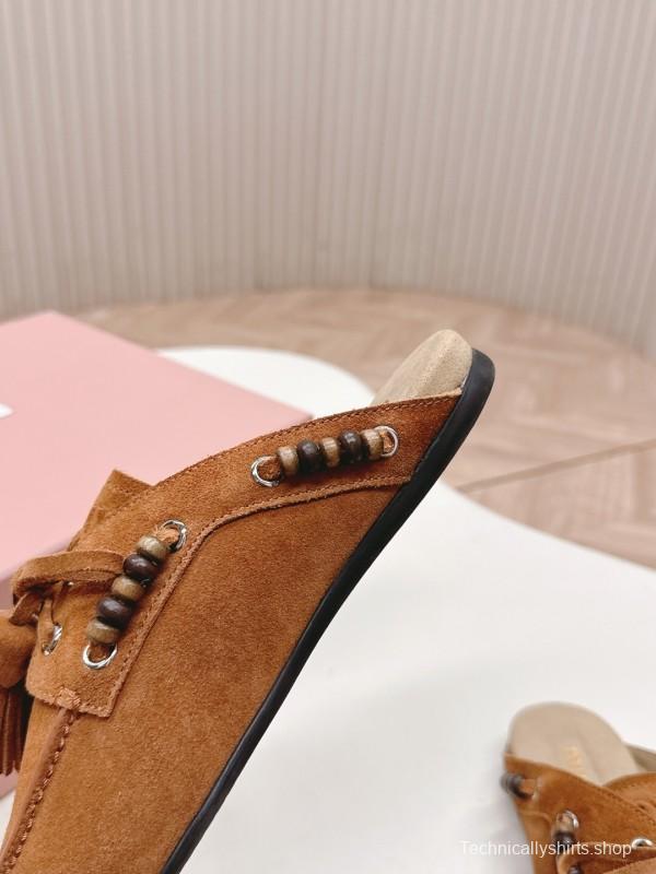 Miu Miu Fall/Winter 2025 Tassel Loafer Mule with Bead Accents - LY00320